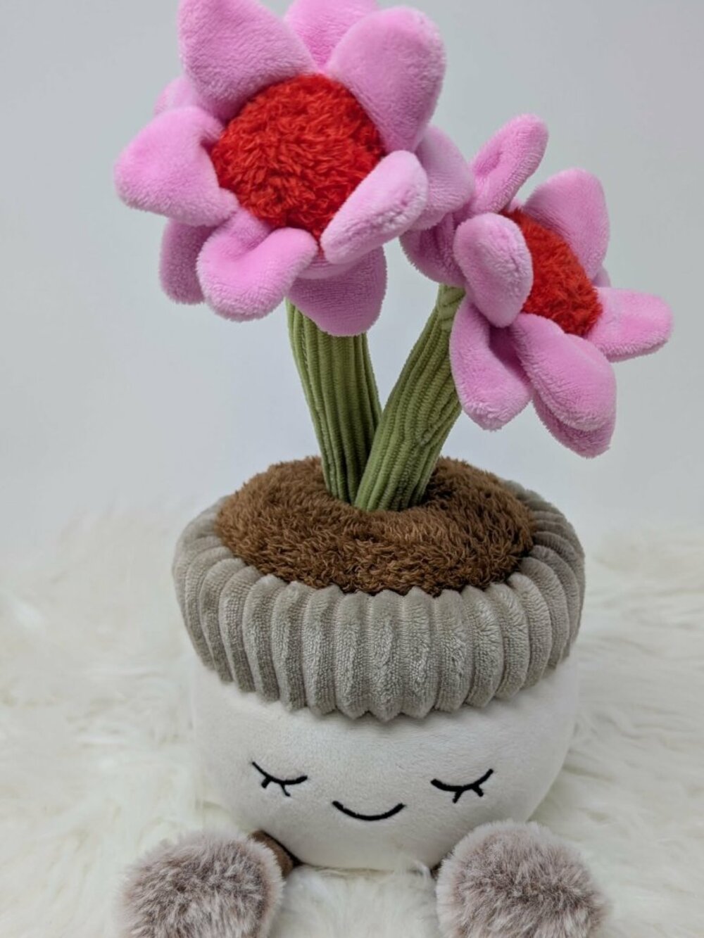 Flower Plush "Greenhouse" by Russ Pink flowers in a smiley faced planter